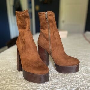 Brown Suede Platform Ankle Boots
